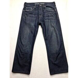 GUESS Dean Jean Men 36x30 (38x28) Dark Raw Wash Denim Blue Relaxed Wide Baggy